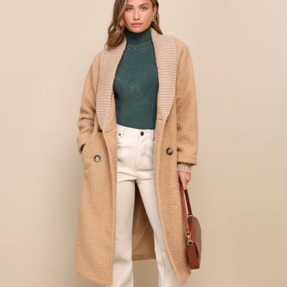 Lulu’s Elevated Autumn Beige Teddy Double Breasted Coat